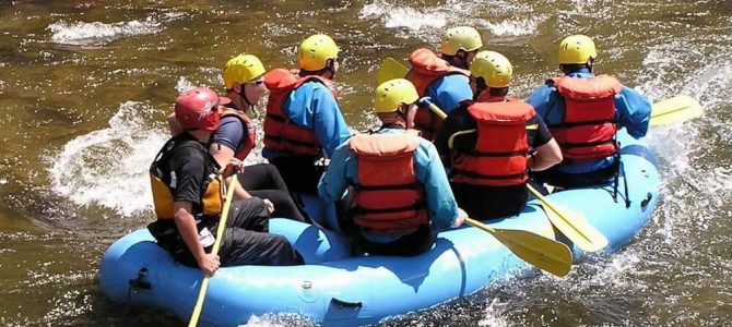 A tour group white water rafting near Estes Park